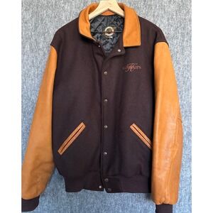 Dehen 1920 Brown‎ / Navy Varsity Jacket Wool Leather Men's Size XL Harrah's Logo